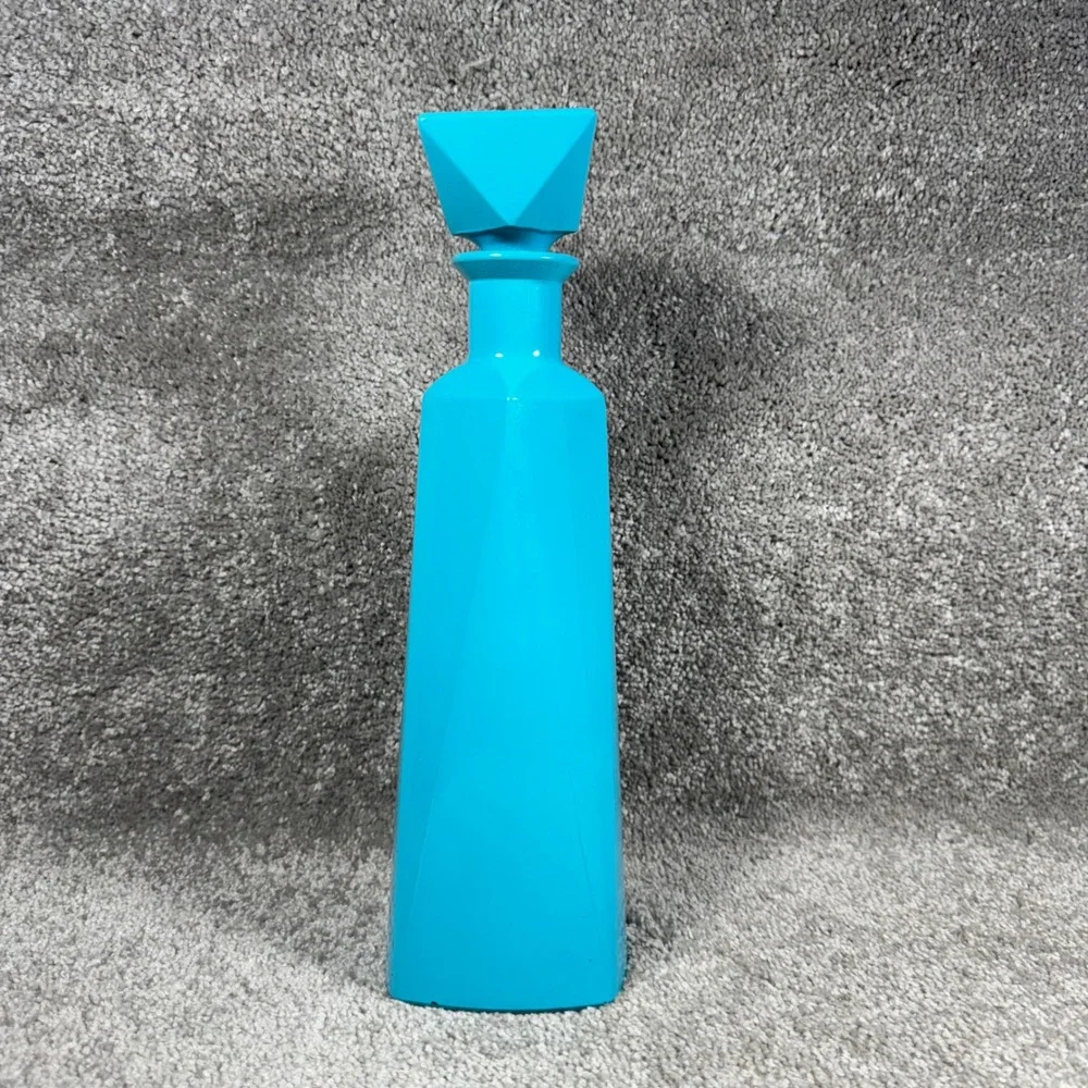 Vintage Decanter Bottle Turquoise Blue Geometric Mid Century Modern with Stopper